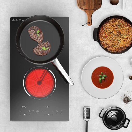 VBGK Electric Cooktop, 12 Inch Built-in Radiant Electric Stove Top,110V 2100W Electric burner with 2 Burners, 9 Heating Level, Timer & Kid Safety Lock, Sensor Touch Control 2 burner Induction Cooktop - Image 2