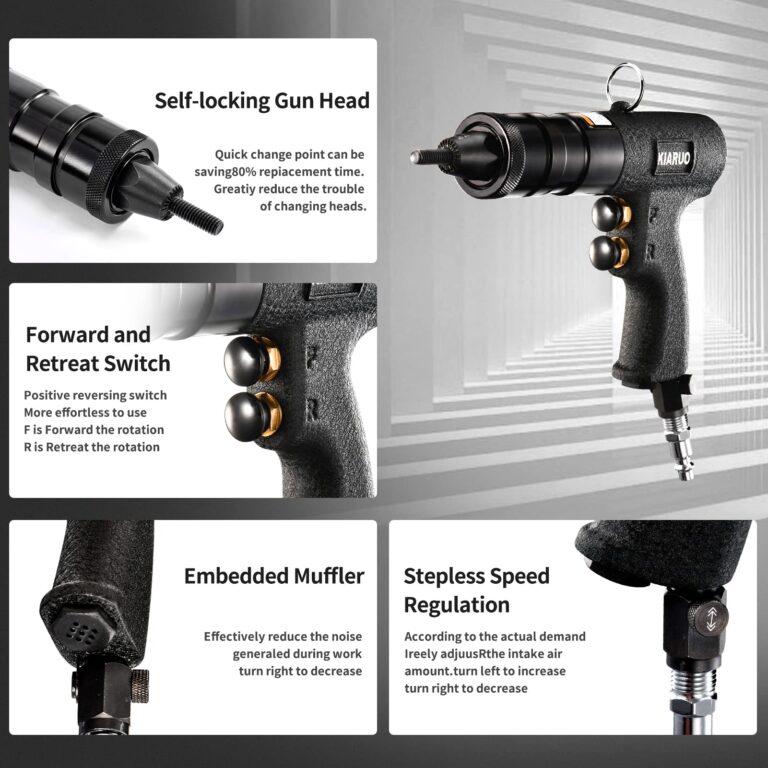 KIARUO Pneumatic Rivet Nut Gun 10-32,8-32,6-32 with Replacement Mandrels, RPM 3000 Industrial Grade Pull Rivnut Gun MODEI:LM09 Button Switch - Image 4