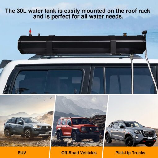 Pressurized Water Tank,Roof Rack Shower Solar Car Shower,7.9 Gal/30L,Roof Rack Water Tank Off-Road Vehicles,Pick-Up Trucks,SUV,Mounts to Roof Racks - Image 3
