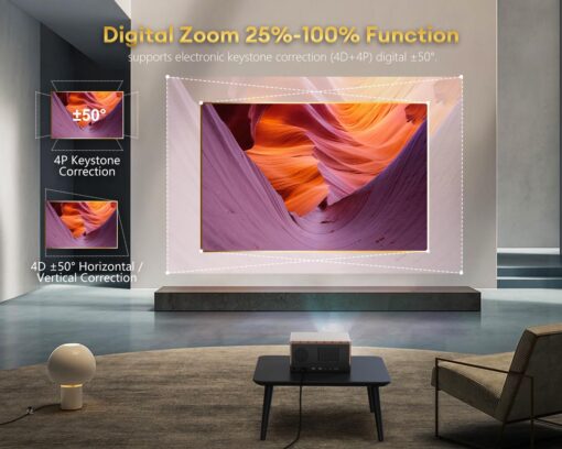4K Projector with WiFi and Bluetooth, XIDU 1200 ANSI Native 1080P Outdoor Movie Projector with 25%Zoom, Fully Sealed Engine, HDR10+, Built In 20W Speakers, Compatible with HDMI, USB, AV, iOS, Android - Image 4