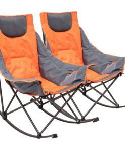 SUNNYFEEL Rocking Camping Chair, Luxury Padded Recliner, Oversized Folding Lawn Chair with Pocket, Heavy Duty for Outdoor/Picnic/Lounge/Patio, Portable Camp Rocker Chairs with Carry Bag