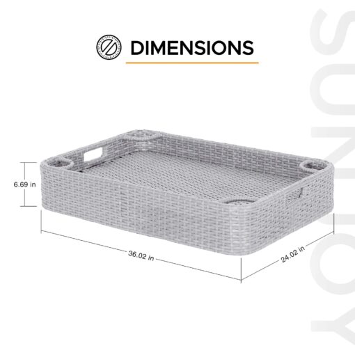 Sunjoy Wicker Floating Tray 36x24 in. Aluminum Frame Pool Tray - Swimming Floating Serving Tray for Drinks, Snacks, and Essentials - Fits Most Pool Sizes - Perfect for Pool Parties and Relaxing, Grey - Image 3