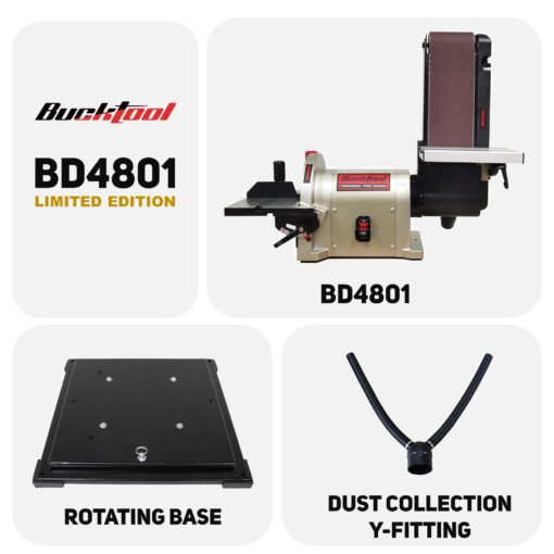 Bucktool Bench Belt Disc Sander Combo BD4801, 4x36 Inch Belt & 8 Inch Disc, 3/4 HP Electric Motor, Rotating Base & Dust Collection Fitting - Image 4