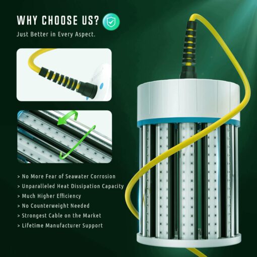 Tendelux Ultra-Bright Underwater Fishing Light with Controller, 110V & 12V Green LED Submersible Light Attractants for Docks, Boats or Kayaks, IP68 Rated for Fresh & Salt Water (30ft Cable) - Image 7
