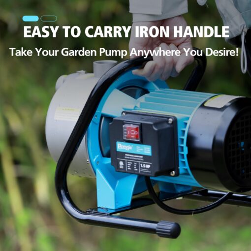 BOMGIE 1.5HP Portable Water Transfer Garden Pump,1200GPH Shallow Jet Well Pump,Draining Irrigation Lawn Fountain Booster Pump for Water Removal - Image 3