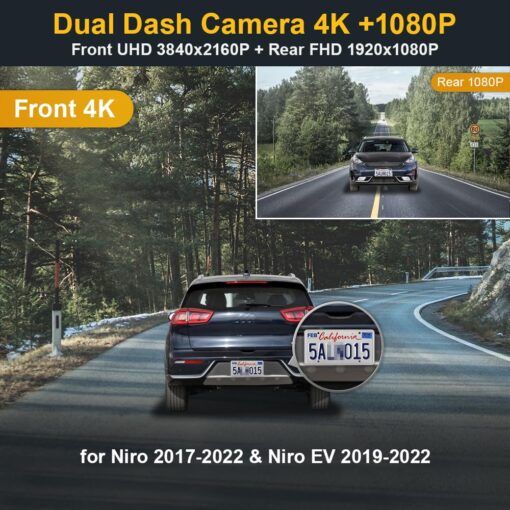 Fitcamx Front 4K+Rear 180P Dash Cam Suitable for Kia NIRO 2017-2022 & NIRO EV 2019-2022 FE Touring EX Premium LX S EX (G5000), OEM Look, Dual Loop Recording WiFi, G-Sensor, Easy to Use, 128GB Card - Image 5