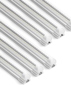 Barrina 8FT LED Shop Light, 72W 10000LM 6500K, Clear Cover Linkable LED Tube Lights, Integrated T8 Light Fixture, V Shape Ceiling Lights for Garage, Warehouse, Workshop, 6 Packs