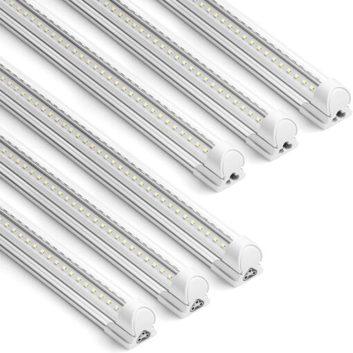 Barrina 8FT LED Shop Light, 72W 10000LM 6500K, Clear Cover Linkable LED Tube Lights, Integrated T8 Light Fixture, V Shape Ceiling Lights for Garage, Warehouse, Workshop, 6 Packs