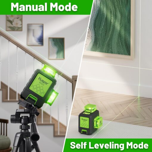 Huepar Laser Level 360 Self Leveling, 3 x 360° High Brightness Cross Line Laser for Construction and Picture Hanging, 12 Green Laser Level Tool with 5200 mAh Rechargeable Battery & Hard Carry Case - Image 8