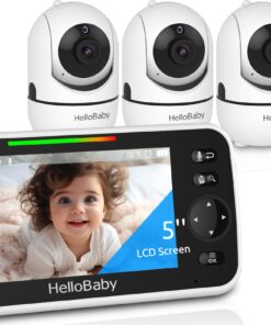 HelloBaby HB6550 5" Baby Monitor 3 Cameras, 26-Hour Battery, Pan-Tilt-Zoom,1000ft Range Video Audio Baby Monitor No WiFi, ECO, Night Vision, 2-Way Talk, 8 Lullabies and Temperature, Ideal Gifts