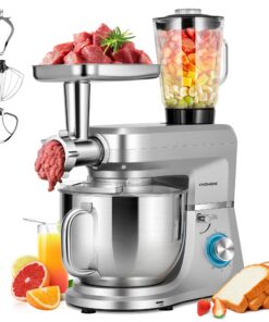 VIVOHOME 6 in 1 Multifunctional Stand Mixer with 8.5 Quart Stainless Steel Bowl, 660W 10 Speed Tilt-Head Meat Grinder, Juice Blender, Vegetable Slicer, Pasta and Cookie Maker, Silver