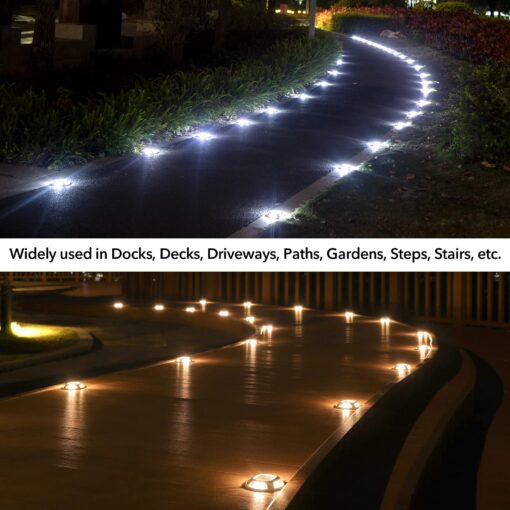 AGPTEK Solar Driveway Lights Outdoor 24 Pack, 2 Color Modes LED Deck Dock Marine Waterproof Driveway Marker Lights for Step Sidewalk Stair Garden Pathway Walkway Yard (Warm White/Cool White) - Image 3