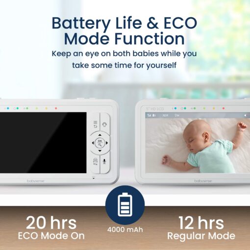 Babysense 5" HD Split-Screen Baby Monitor, Video Baby Monitor with 2 Cameras and Audio, Night Light, 1000ft Range, Two-Way Audio, 4X Zoom, Night Vision, 4000mAh Battery - Image 4