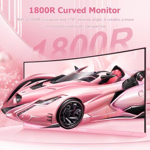 Raywego Pink 27 inch Curved Gaming Monitor 180Hz,FHD 1080P,1800R LED Display,Pink Computer Monitor,1ms (MPRT),FreeSync,Eye-Care Technology, DP, HDMI Port for Gaming Home Office,VESA(75mm*75mm) - Image 6