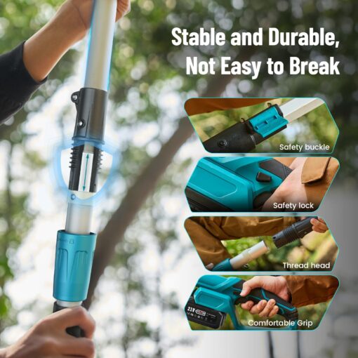 Seesii 10 Inch & 8 Inch Electric Pole Saws for Tree Trimming, Cordless Pole Chainsaw with Extendable Rod (Up to 9.2ft), Auto Oiler, 4000mAh Battery Powered Tree Pruner for Bush & Branch Cutting - Image 4