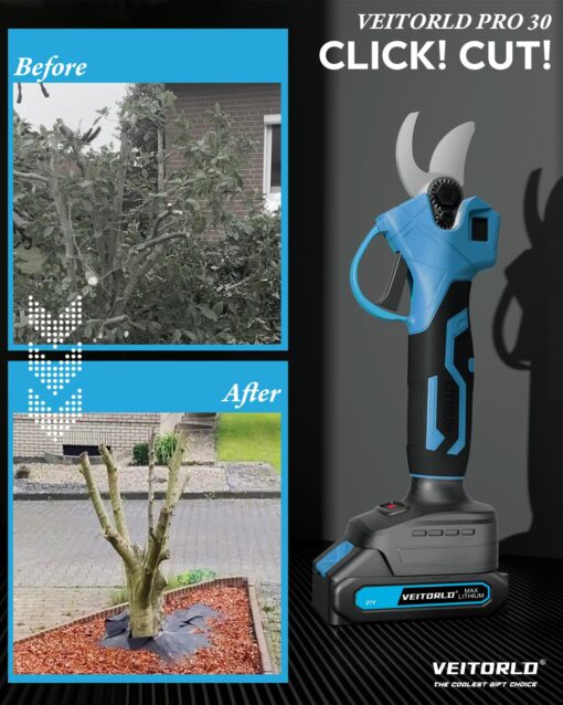 VEITORLD 2-IN-1 Cordless Electric Pole Pruning Shears, 15ft Reach, 1.2" Cutting Diameter, Battery Powered with 2x 2000mAh, Brushless Motor for Efficient Garden Tree Trimming, Branch Cutting（Blue） - Image 2