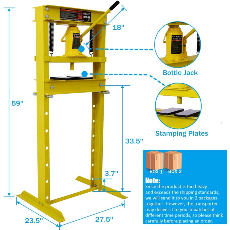 H-Frame Garage Floor 20 Ton Hydraulic Shop Press with Adjustable Working Table Height, Yellow - Image 7