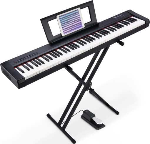 Starfavor 88 Key Full Size Digital Piano, Electric Keyboard Set with Semi-Weighted Keys, Smart Voice Sampling, Recording/MIDI/USB, Dual 20W Speakers, Sustain Pedal, Power Supply, Stand