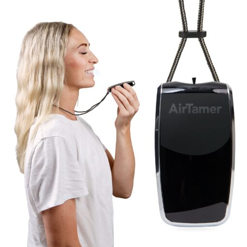 AirTamer A320 Rechargeable Personal Air Purifier, Proven Performance, Virus and Pollutant Tested*, Black with Leather Travel Case