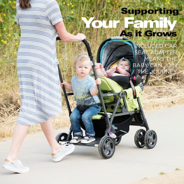Joovy Caboose Sit and Stand Double Stroller with Rear Bench and Standing Platform, 3-Way Reclining Seats, Optional Rear Seat, and Universal Car Seat Adapter (Black) - Image 4
