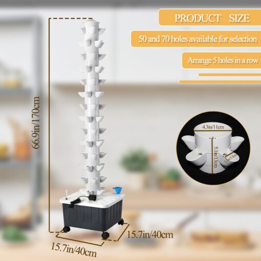 JPWDDWYT Hydroponics Tower Indoor Growing System Vertical Garden Planter Indoor Smart Garden Kit with Pump and Movable Water Tank Vegetable Plant Gift for Gardening Lover (70-Plants) - Image 3