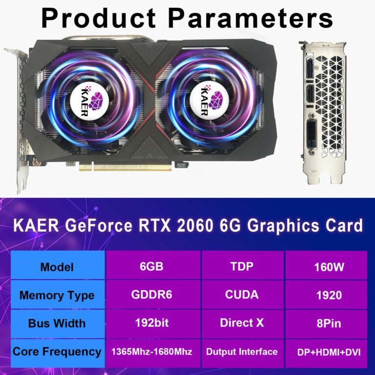 KAER Gaming GeForce RTX 2060 6GB GDRR6 192-Bit HDMI/DP/DVI 1680MHz Dual Fans ray-tracing Graphics Card - Image 7