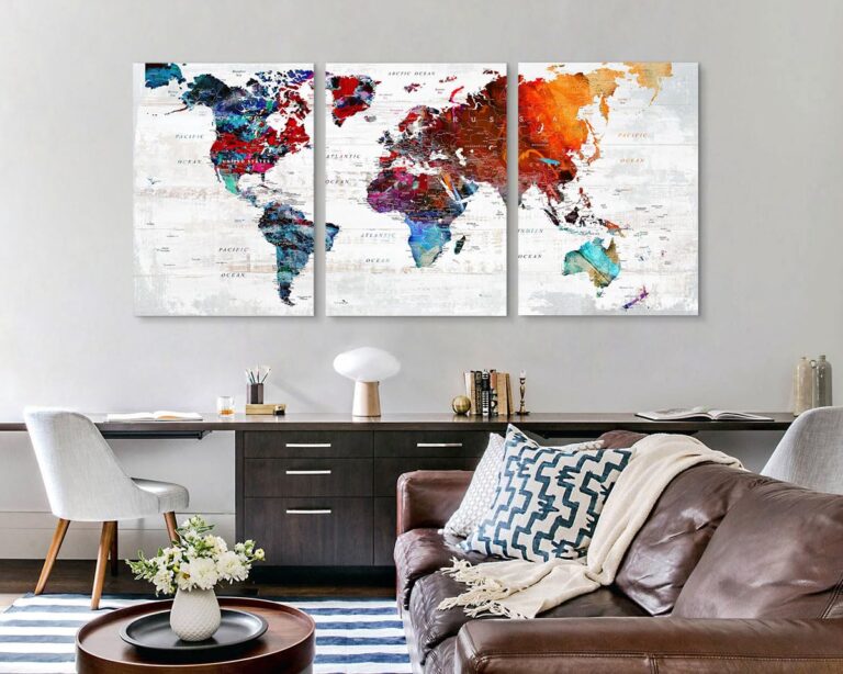 Elixart Modern Wall Art Canvas Pictures for Living Room Wall Decoration Red Orange Wall Decor for Bedroom Home Office Decor for Women Graffiti Map Paintings - Image 6