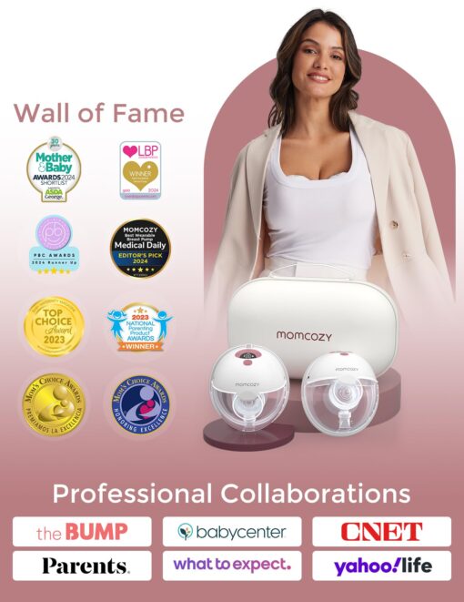 Momcozy Breast Pump Hands Free M5, Wearable Breast Pump of Baby Mouth Double-Sealed Flange with 3 Modes & 9 Levels, Electric Breast Pump Portable - 24mm, 2 Pack Cozy Red - Image 3