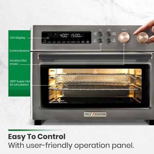 VAL CUCINA Infrared Heating Air Fryer Toaster Oven, Extra Large Countertop Convection Oven 10-in-1 Combo, 6-Slice Toast, Enamel Baking Pan Easy Clean with Recipe Book, Black Matte Stainless Steel - Image 6