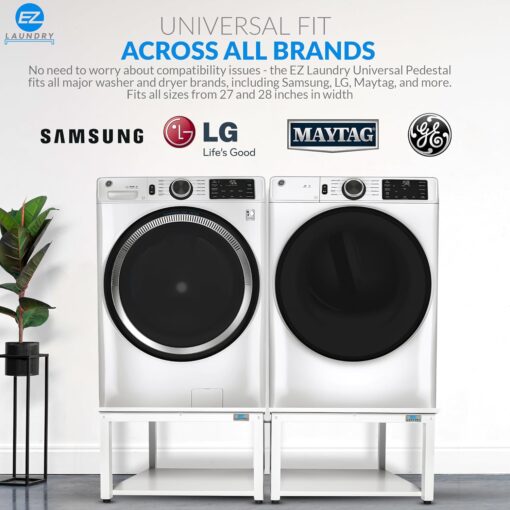 EZ Laundry - Laundry Pedestal for Washer/Dryer, 27" Anti-Vibration Steel Stand with Adjustable Feet Elevates 16", Includes Drain Pan & Hose (White) - Image 4
