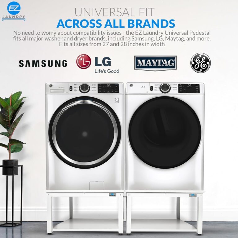 EZ Laundry - Laundry Pedestal for Washer/Dryer, 27" Anti-Vibration Steel Stand with Adjustable Feet Elevates 16", Includes Drain Pan & Hose (White) - Image 4
