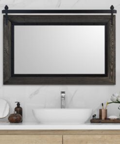 YOSHOOT Farmhouse Barn Door Mirror, 40"x26" Rustic Bathroom Mirror, Wood Frame Wall Mirror, Wooden Mirror for Living Room Bedroom Entryway Wall Décor, Horizontal Hanging ONLY