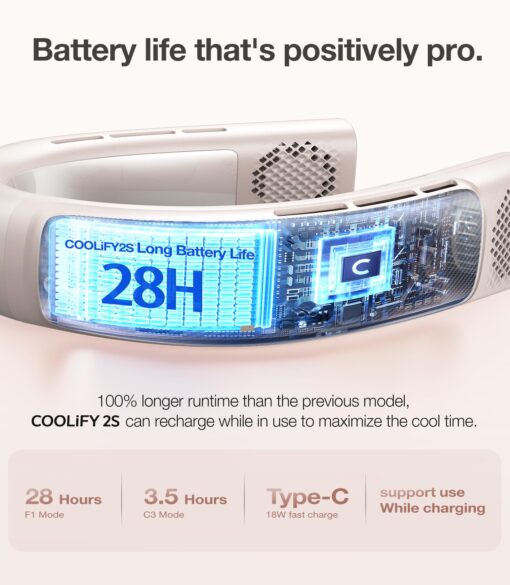 TORRAS COOLiFY 2S Neck Fan [2025 Upgraded], 28H Extended Battery Life, Neck Fans that Blow Cold Air, APP Control, Portable Neck Fan, Neck Air Conditioner for Travel, Work, Hiking. Apricot - Image 5