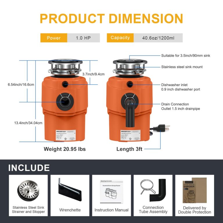 MAX DISPOSER Garbage Disposal 1 HP Ultra Quiet Intelligent Auto-Reverse Function Continuous Feed Food Waste Disposer with Power Cord Easy install, AC Motor Stainless Steel Grind 1 Horsepower (MAX-6) - Image 3