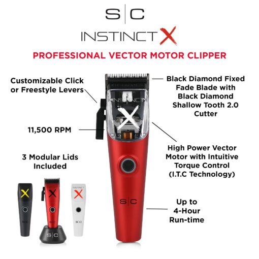 Stylecraft Instinct-X Cordless Hair Clipper Professional Vector Motor with Intuitive Torque Control, 3 Modular Lids - Image 5