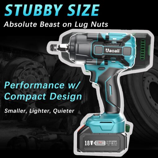 Uaoaii 1300Nm(960ft-lbs) Cordless Impact Wrench Torque Beast, 1/2 Battery Impact Gun w/ 2X 5.0Ah Battery, 5 Sockets & Storage Box, Electric Impact Wrench for Truck RV, Maintenance Duty, IW810 - Image 6