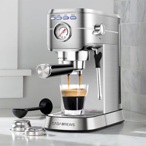 CASABREWS CM5418 Espresso Machine 20 Bar, Compact Espresso Maker with Steam Milk Frother, Stainless Steel Coffee Machine with 34oz Removable Water Tank for Cappuccino, Latte, Silver - Image 2