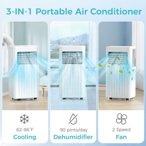 ZAFRO 10,000 BTU Portable Air Conditioners with Remote, 4 Modes Dehumidifier/Fan/Sleep Modes/Built-in Cool, Cools Room up to 450 sq.ft,24H Timer, Windows Kit Included&ac Hose for Bedroom/Indoor Rooms - Image 5