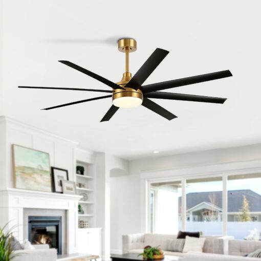 65 Inch Ceiling Fan with Light and Remote, 8-Blade, Reversible DC Motor, 6-Speed, Timer, Industrial Ceiling Fans with Led Light Chandelier for Bedroom Office (Gold & Black) - Image 3
