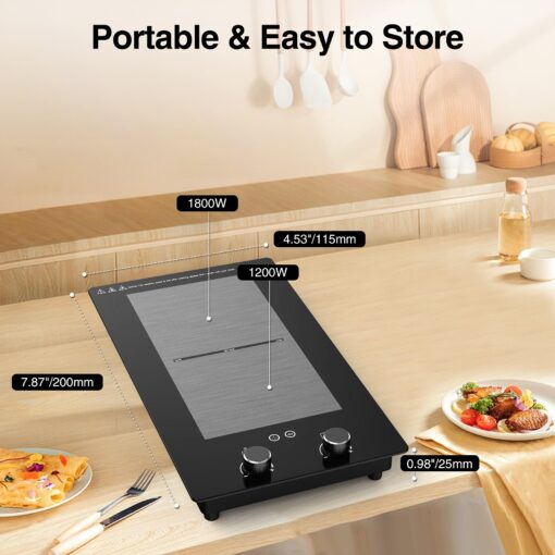 VBGK Double Induction Cooktop,12 Inch 3000W Induction Stove Top 110V 2 Burner Hot Plate with Rotary &Touch Control,9 Levels Settings, Child Safety Lock & Timer - Image 2