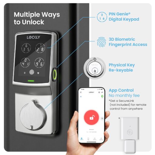 Lockly Secure Pro Bluetooth Smart Door Lock, Keyless Entry with PIN Genie® Digital Keypad, 3D Biometric Fingerprint Sensor Front Door Lock Deadbolt, Voice Control & Auto Lock - Deadbolt Edition - Image 9