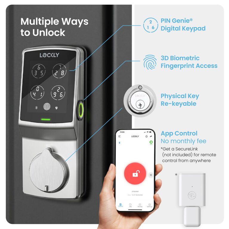 Lockly Secure Pro Bluetooth Smart Door Lock, Keyless Entry with PIN Genie® Digital Keypad, 3D Biometric Fingerprint Sensor Front Door Lock Deadbolt, Voice Control & Auto Lock - Deadbolt Edition - Image 9