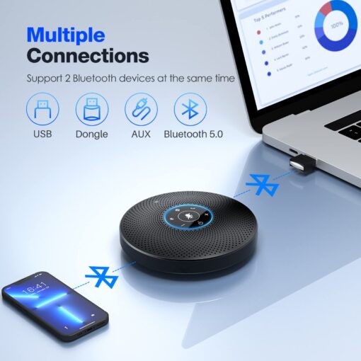 Bluetooth Speakerphone - eMeet M2 Max Professional Conference Speaker and 4 Directional Mics for up to 15 People Business Conference Calls High Volume Noise Reduction Daisy Chain Dongle Home Office - Image 4