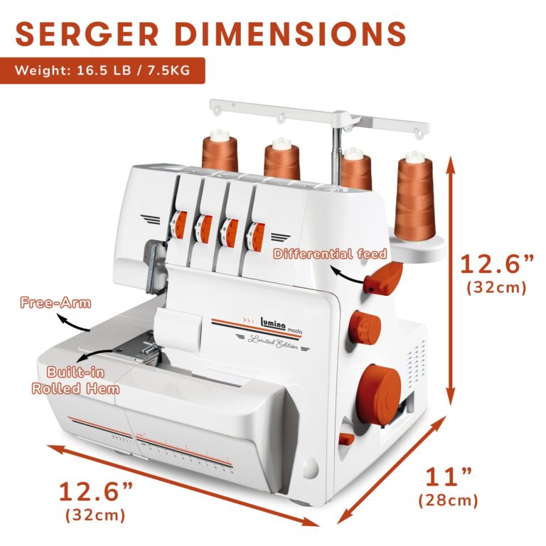 Lumina Moda Serger Overlock Machine with 2-3-4 Stitch Capability, Heavy-Duty Metal Frame 1250 Stitches/Minute, Differential Feed, Free Arm & LED Light - Image 7