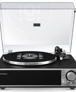 QLEARSOUL ONE-Q Vinyl Record Player (Black), All-in-one HiFi Turntables with Built in Speakers, Bluetooth 5.4, Phono Preamp, Magnetic Cartridge AT-3600L, 33/45 RPM Two Speed, Aux-in, Auto Off