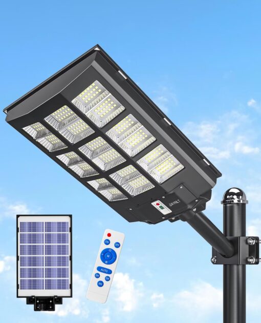 JAYNLT Y-3600W Solar Street Lights Outdoor,360000LM 6500K Parking Lot Lights Commercial, Waterproof Dusk to Dawn Solar Security Flood Lamps Motion Sensor for Driveway,Basketball Court