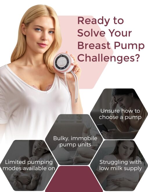Momcozy Breast Pump Hospital-Grade, Hands-Free & Portable Wearable Pump with 3 Modes|15 Levels, Equipped with Leak-Proof DoubleFit Flange, Deep Pink - Image 6
