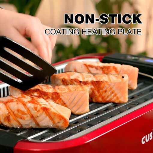 CUSIMAX Smokeless Indoor Grill, Electric Grill Griddle, 1500W Korean BBQ Grill with LED Smart Display & Tempered Glass Lid, Non-stick Removable Grill Plate & Griddle Plate, Red - Image 7