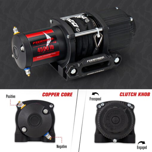 FieryRed ATV/UTV Winch- 12 V 4500LBS Electric Winch with Synthetic Rope, Wire and Wireless Remote Control, Aluminium Fairlead, Waterproof IP67 - Image 6