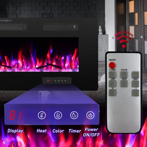 Cloud Mountain 60" Electric Fireplace，Wall-Mounted Heater with Timer Remote, Adjustable Flame for Living Room Bedroom，Black - Image 6